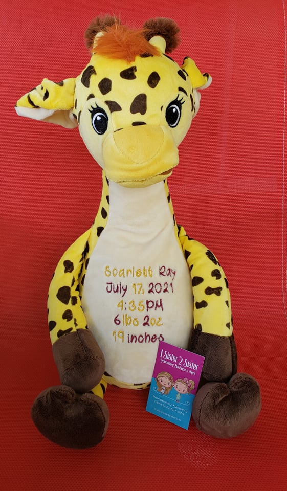 embroidered giraffe soft toy